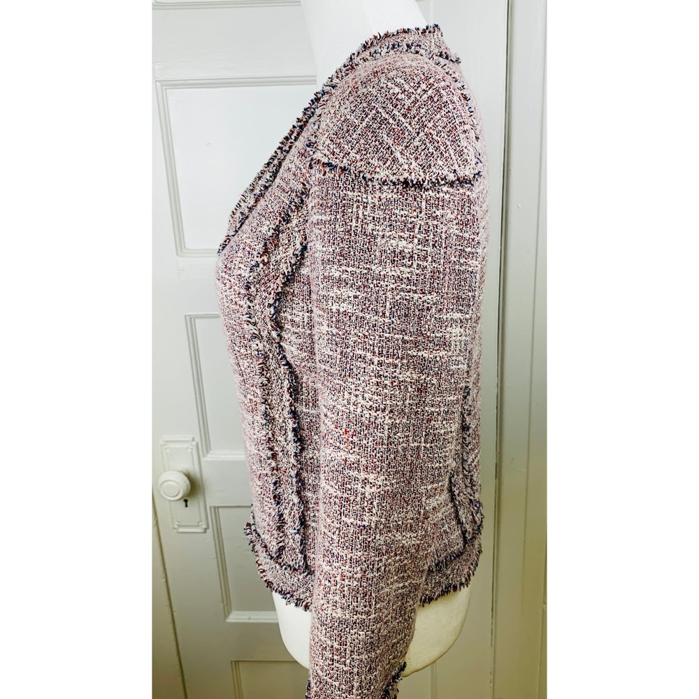 Banana Republic Frayed‎ Boucle Tweed Zip Front Linen Blend Cropped Jacket / 2 - Picture 4 of 16